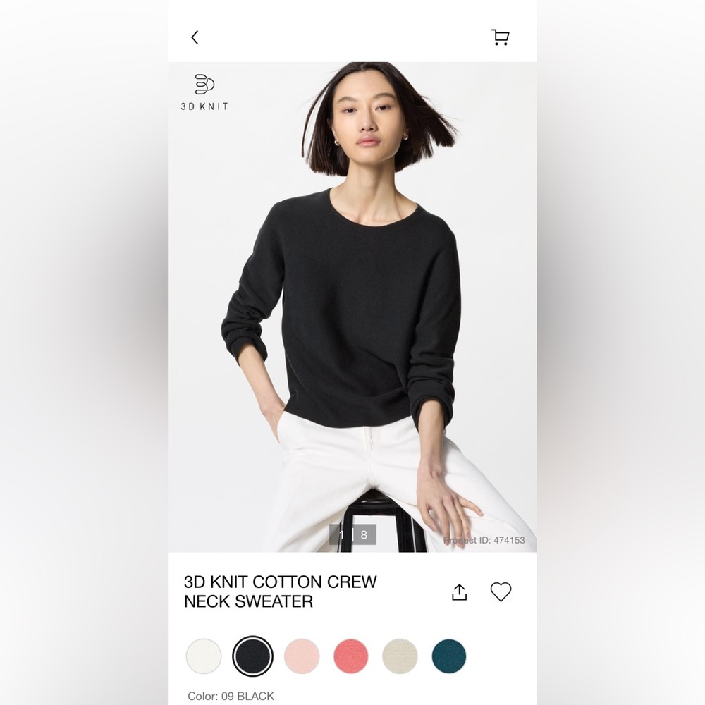 3D Knit Cotton Crew Neck Sweater - Black